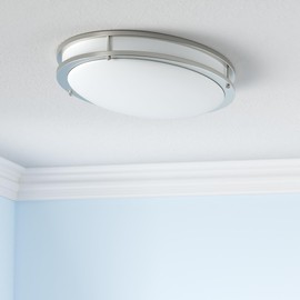 ASD LED 32 Inch Oval Flush Mount Light Fixture | 45W 3750LM 3000K-5000K 100-277V | 3CCT, Dimmable, Energy Star, ETL Listed | Close to Ceiling Double Ring Lamp, Low Profile Lighting | Nickel