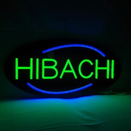 LED Hibachi Neon Sign, 20"x10", Business Signboard for Japanese Teppanyaki, Sushi Bar & Grill, and Steakhouse, Black Acrylic Backboard, Easy Installation, Wall Window Decor for Storefront (Hibachi)