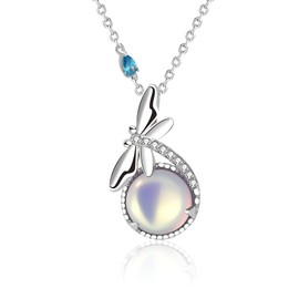 DESTIN Dragonfly Moonstone Pendant Necklace 925 Sterling Silver Animal Necklace for Mom Women Wife Mothers Day Birthday Christmas Anniversary Jewelry Gifts.