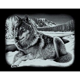 MAMMUT 137011 - Kratzbild, Motiv Wolf, silber, glänzend, quer, Komplettset mit Kratzmesser und Übungsblatt, Scraper, Scratch, Kritzel, Kratzset für Kinder ab 8 Jahre