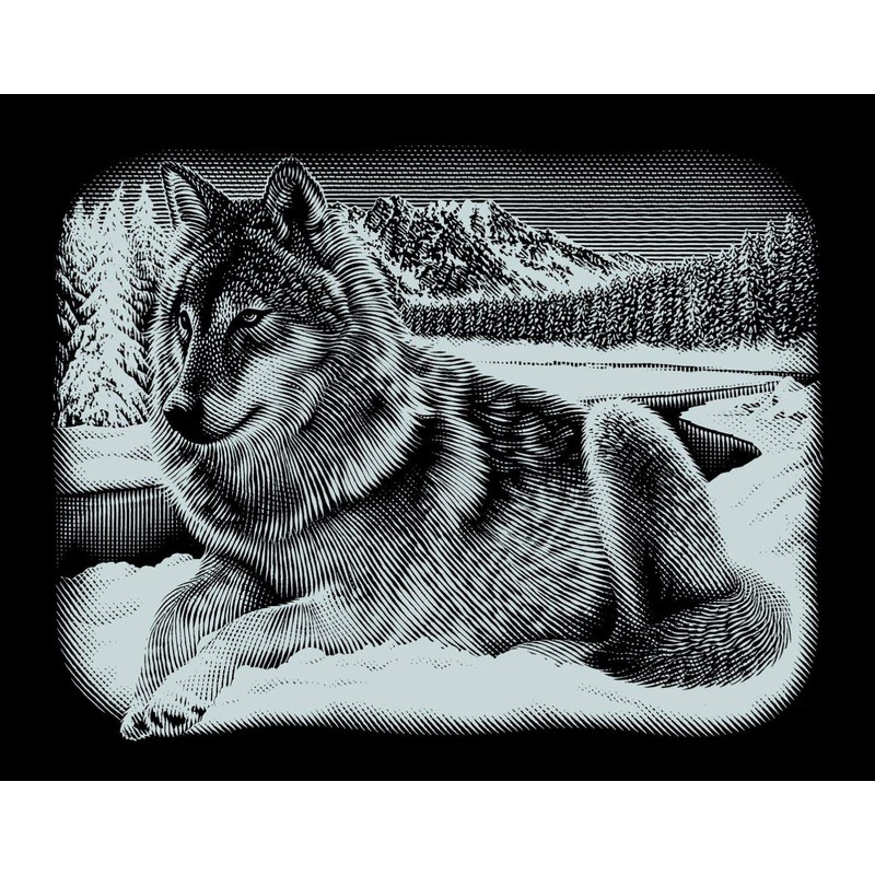 MAMMUT 137011 - Kratzbild, Motiv Wolf, silber, glänzend, quer, Komplettset