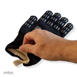 Antevia - Anti-Heat and Non-Slip Barbecue Glove | EN407 and EN388 Certified | Universal Size | BBQ Oven | Colours: Black and Grey (BBQ Glove)