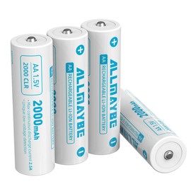 allmaybe Rechargeable 1.5V AA Lithium Batteries, 2000mAh, High Discharge Rate (2.5A) for Game Controllers, Flashlights, Toys, and More (4pcs 1.5V AA 2000mAh)