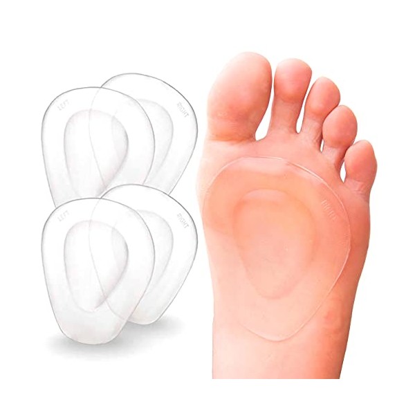 PrettSole Metatarsal Pads, Gel Foot Pads for Ball of Foot, 4 Pack Forefoot Cushions Support Adhere to Shoes for Metatarsalgia, Morton's Neuroma Pain Relief - Clear