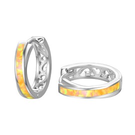 TANGPOET Hoop Earrings Sterling Silver Yellow Opal Sleeper Earring, Small Huggie White Gold Earrings, Valentines Day Jewellery Gifts for Women Girls Kids Children