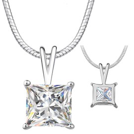 Impalsory Moissanite Pendant Necklace for Women, 1 Carat Princess Cut Solitaire Necklace, Sterling Silver with 18K Gold Plated Snake Chain