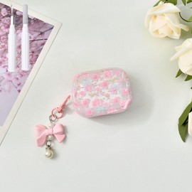 COTYPOFLIYTT Compatible with AirPods Pro Case Protective Shockproof Kawaii Soft TPU Cover with Cleaner Kit Bow Keychain for Airpods Pro 2nd/1st Generation-Pink