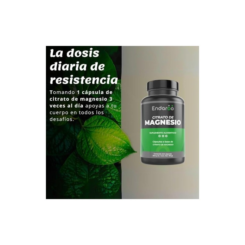 Citrato de Magnesio 800mg Origen Natural 240 Cápsulas Suplemento Alimenticio