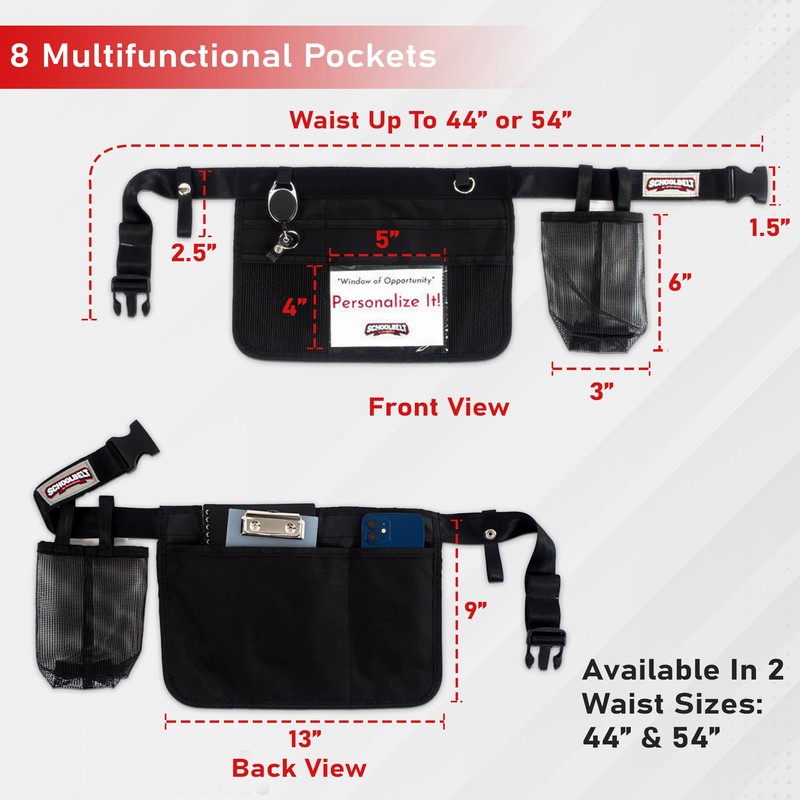Schoolbelt Premium Teacher Apron / 8 Varied Pockets/ID Sleeve/Drink Pouch/Retractable