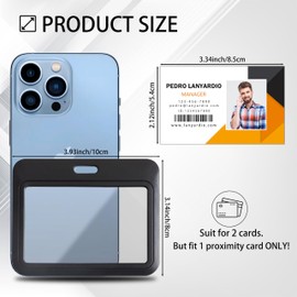 Lanyardio 1 Pack Sliding Horizontal ID Badge Holder Hard Black Plastic Card Case Protector Pouch with Sided Clear Window for Office School ID Credit Cards and Proximity Key Cards