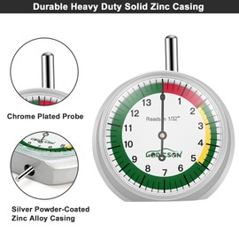 GODESON Tire Tread Depth Gauge,Dial Type Tire Depth Gauge in 32nds,Color-Coded and Easy Reading Tread Depth Gauge Professional for Motorcycle, Car,Truck and Bus, Silver Powder-Coated Zinc Alloy Casing