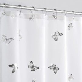 Jubilantex Butterfly Shower Curtain for Bathroom, White Silver Print Farmhouse Waterproof Bathroom Decorative Rustic Kids Shower Curtain with 12 Rust Proof Grommets for Spa Hotel, 70x72 Inches