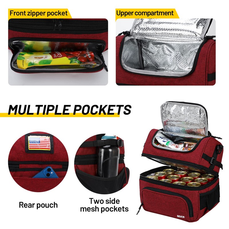 MIER Lunch Bag Men Double Deck Lunch Box Bag,Insulated Leakproof