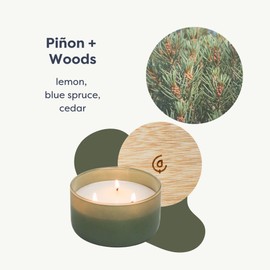 Calyan Wax Co. 3 Wick Candle, Piñon + Woods Scented Candle, 30+ Hour Burn Time, 3 Wick Soy Candles, Non Toxic & Vegan Soy Wax, Glass Scented Candles, 7oz