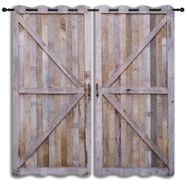 PYMATYTN Old Rustic Farmhouse Door Grommet Blackout Curtains for Boy Girl Bedroom, Brown Wood Wooden Barn Door Home Energy Efficient Light Filtering Window Curtain for Living Room, 42x63 inch