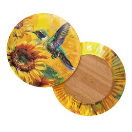 KUIFORTI 2 Piece Sunflower Stool Cover Set Round Seat Covers Hummingbird Stool Cushion Slipcover Dust Cover Sunflower Gifts for Women, Size L