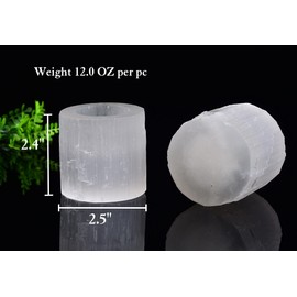 AMOYSTONE Selenite Tealight Holders Natural Crystal Candle Holders Decorative Tealight Candlestick White Candle Stand 2.5" 2PC
