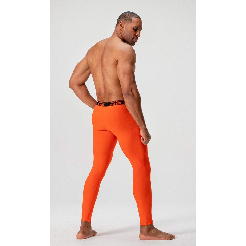DEVOPS 2 Pack Men's Compression Pants Athletic Leggings (Medium, Black/Orange)