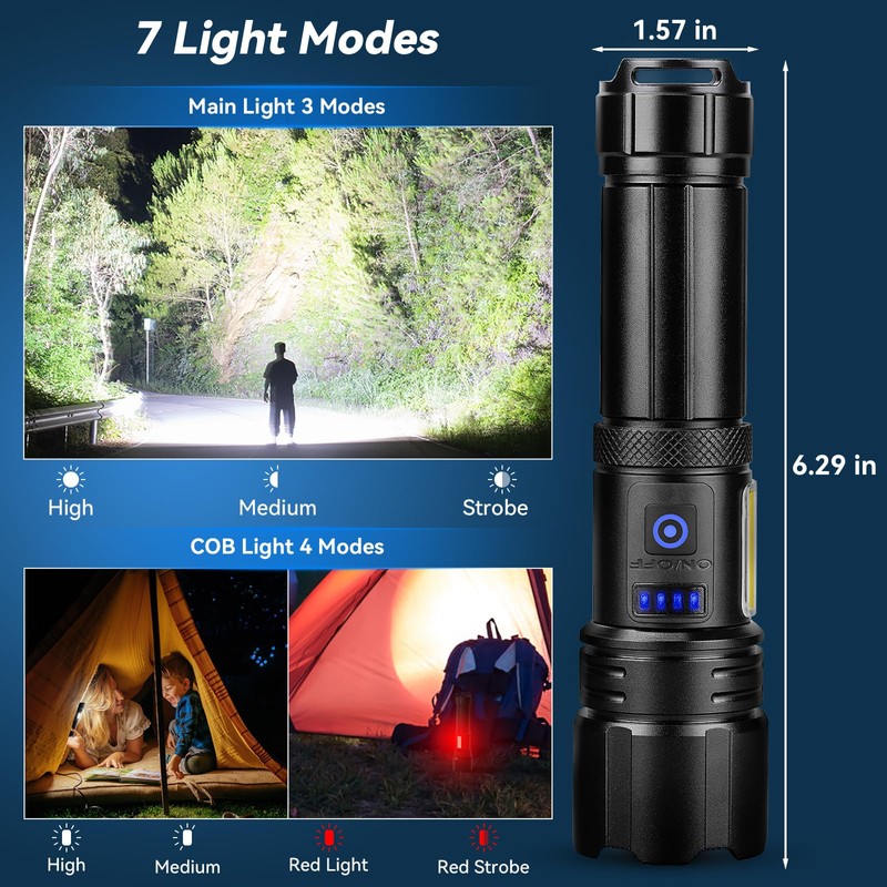Rechargeable Flashlight, 2 Pack 900000 High Lumens Super Bright Flash