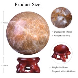 mookaitedecor Natural Orange Moonstone Crystal Ball with Stand 61-70mm Small Healing Crystal Ball Gift Crystal Sphere Witchcraft Crystal Ball Rare Crystals and Gemstones Witchy Gift Orange Room Decor