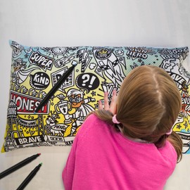 Mifidoozart Colouring Kids Pillowcase - Pillow Cover with 16 Colour Fabric Markers - Soft Polyester Fabric, Fun Art & Motivational Gift (Colouring Pillowcase - Superheroes)