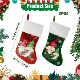 BRTNUP Christmas Stocking Set of 2 Red Green Xmas Stocking with Soft Plush Cuff Gnome Stocking Hanging Christmas Ornaments for Tree Fireplace Decoration