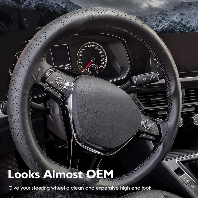 Belinous Perforated Leather Steering Wheel Cover Lace Up, Breathable Stitch-on
