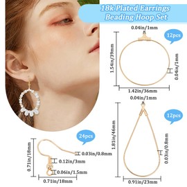 Beebeecraft 1 Box 48Pcs Earrings Making Kit 18K Gold Plated Brass Teardrop Round Beading Hoop Earrings and Earring Hooks for DIY Craft Jewelry Making (3 Styles)
