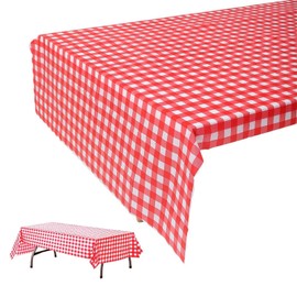 2Pcs Disposable Tablecloths,Elegant & Durable Tablecloth for Parties, Plastic Rectangle Waterproof Table Covers 54 x 108In,Table Cloths for Parties Birthdays Weddings Picnics (Red checks)