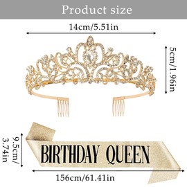 Birthday Crown Sash Set Girls Tiaras Rhinestone Princess Crown Crystal Crown with Birthday Girl Sash Birthday Queen Birthday Tiara Hair Accessories for Women Dress Up Party Gifts (Gold 1), Casual