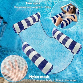 SHENGMEI Water Hammock Pool Inflatable Chairs Thicken 2 Pack, Inflatable Pool Rafts Floats for Adults Kids Swimming, Large Inflatable Floating with Bottom Mesh, Pool Bed Water Lounge, Blue