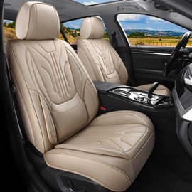 DOMAL Car Seat Covers Full Set, Universal Fit Faux Leather Cushion Protector, Waterproof Non-Slip Automotive Interior Accessories for Sedans, SUVs, Trucks(Beige, Full Set(5 Seats))