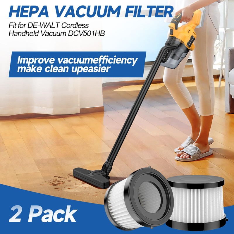 2-Pack HEPA Vacuum Filter Replacement for Handheld Vacuums, Washable and
