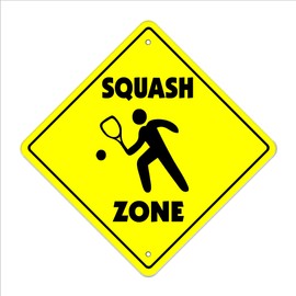 Squash Crossing Sign Zone Xing | Indoor/Outdoor | 12" Tall Plastic Sign Sport Game Team Gag Player Play Sport Racket Love