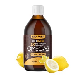 AquaOmega 3x Extra Strength EPA Omega 3 Liquid - Fish Oil Omega 3 - Wild Caught Omega 3 Fish Oil - Liquid Omega 3 with EPA, DHA and Vitamin D - Omega 3 Oil - 2650mg Omega 3 Supplements - 450ml Lemon