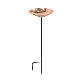 Achla Designs 201-3015 Hammered Bowl with Stake Birdbath, Polished Copper Plated