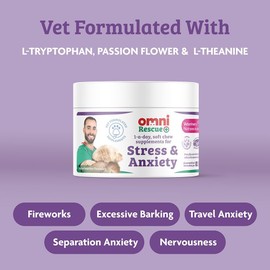 Omni Dog Anxiety Relief Supplement - Dragons’ Den Winners, One-a-Day Supplements for Dogs, Aids Stress and Anxiety with L-Tryptophan L-Theanine for Calming, 30 Servings, Small Dog 0-15Kg