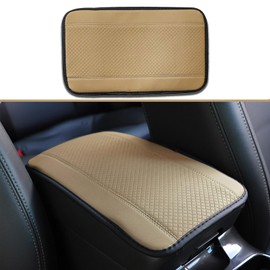 Piburth Car Center Console Armrest Pad, 12.6X 7.2 Inch PU Leather Waterproof Auto Armrest Seat Box Cover Protector, Universal Car Interior Accessories (Beige)