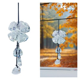 Bling Diamond Car Hanging Accessories, Car Rear View Mirror Charm, Crystal Auto Interior Decoration Pendant, Lucky Auto Mirror Ornament for Women (White)