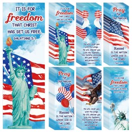TICIAGA Watercolor Patriotic Religious Bookmarks - 60Pcs 4th of July American Stars and Stripes Prayer Bookmarks for Kids, Memorial Day Church Christian Giveaways for Sunday School
