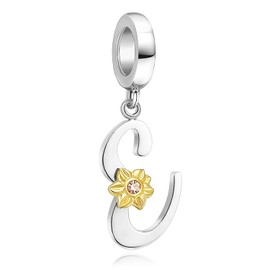 Shining Charm Letter Initial Charms E with a Small Gold Plated Sunflower Unique Gifts for Mum Charms Jewellery