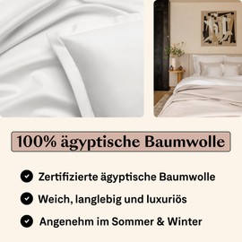 Amqua Mako Satin Cushion Cover, Set of 2, Pillowcases 50 x 70 cm, 100% Egyptian Cotton (Certified), White