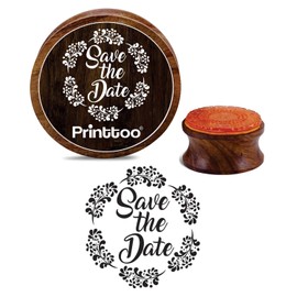 Printtoo Round Save The Date with Floral Pattern Wooden Rubber Stamps Craft Textile-2 Inch