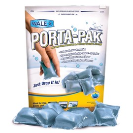 Walex Porta-Pak Black Holding Tank Deodorizer & Portion Control System Drop-Ins - Rapid Breakdown of Waste & Paper, Odor Prevention, Cleans Tank & Sensors - Clean Linen, 10-Pack