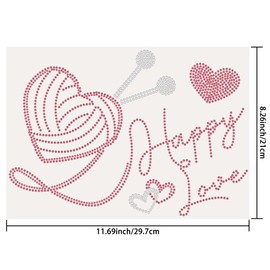 SUPERDANT Yarn Ball Love Iron-On Patch Rhinestone for Iron-On T Shirt Crystal Rhinestone Iron-On Happy Love Iron-On Hotfix Transfer Bling Sticker for Clothing DIY Valentine's Day