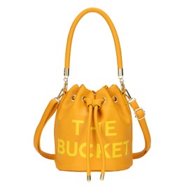 JQAliMOVV Mini Leather Bucket Bags for Women Drawstring Bucket Purse Crossbody Handbags Hobo Bag (Yellow)