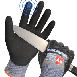 Schwer ProGuard-X ANSI A9 Highest Level Cut/Abrasion/Puncture Resistant Gloves for Heavy Duty Work, 3/4 Double Nitrile Coating for Ultra Durable, Water and Oil Proof, Anti Slip, Stain Resistant, 2M