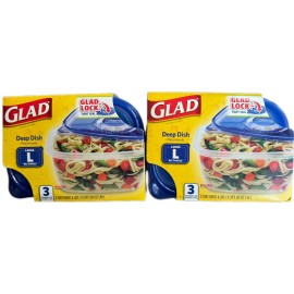 Reg (2) 3 Pack Sets Of Glad Lock 64 oz Clear Food Storage Container Large Deep Dish