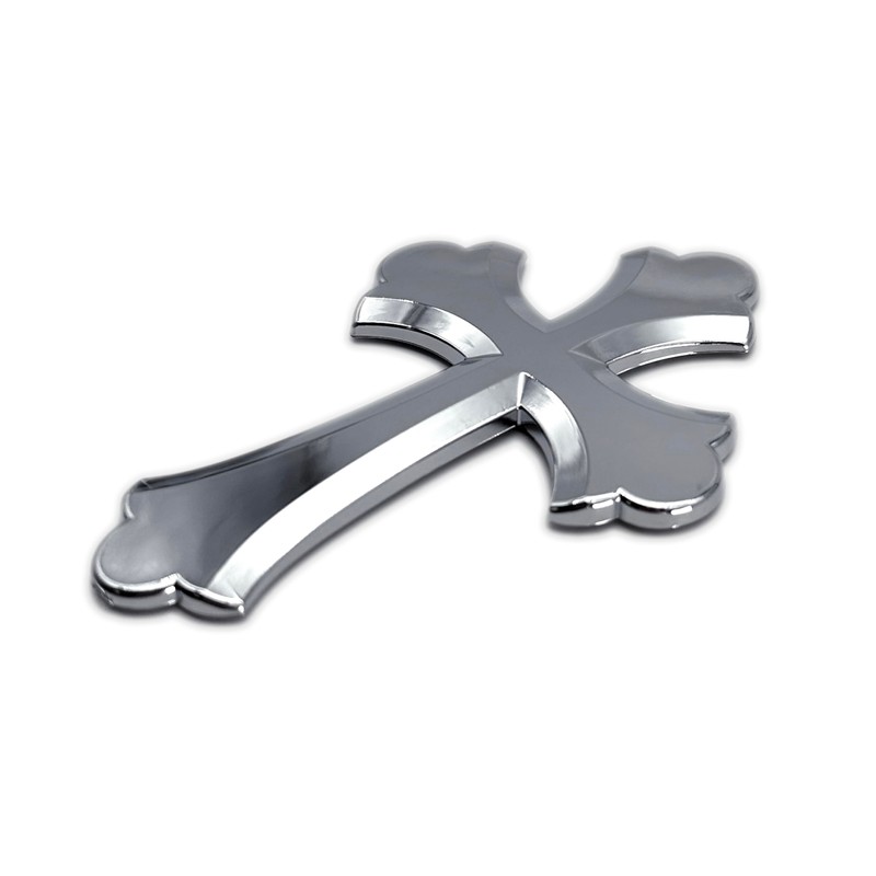 Ruffled Christian Cross Chrome Plated Premium Metal Car Truck Religous