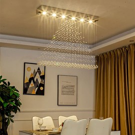 Cretifity 40inch Modern Crystal Raindrop Chandeliers Rectangle Chandelier Flush Mount Ceiling Light Fixture for Kitchen Island Living Room Dinning Room, D40’’*H10’’